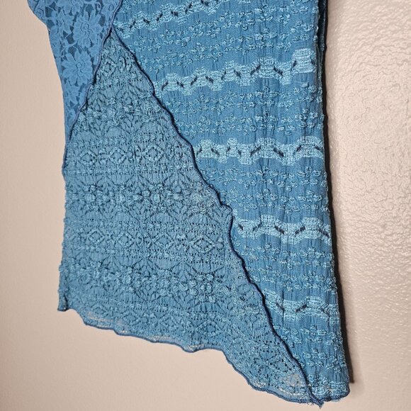 Elementz Y2K Size Small Blue Baby Tee Fairycore Patchwork Floral Lace Textured - Picture 3 of 8